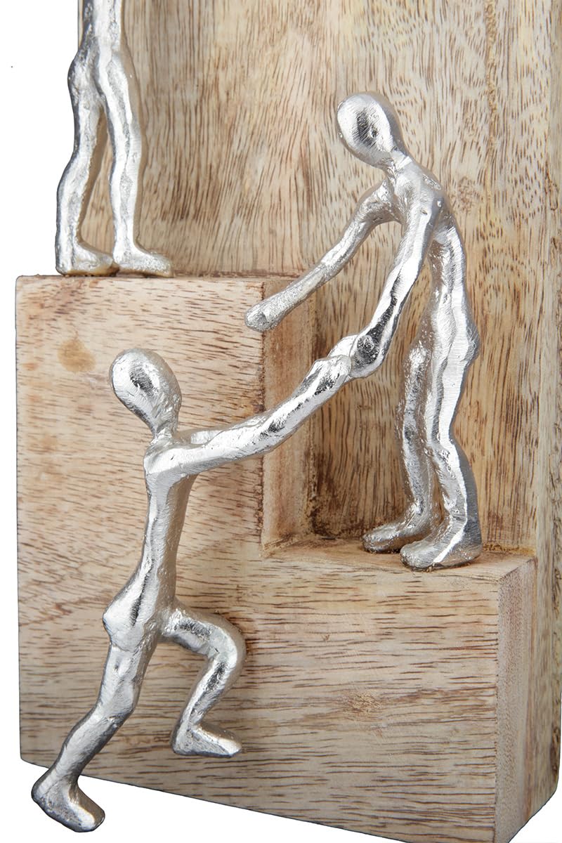 GILDE Figurka dekoracyjna rzeźba Helping Hand - aluminium drewno mango - dekoracja salonu - prezent na Boże Narodzenie prezent urodzinowy - kolory: naturalny srebrny - wysokość 39 cm