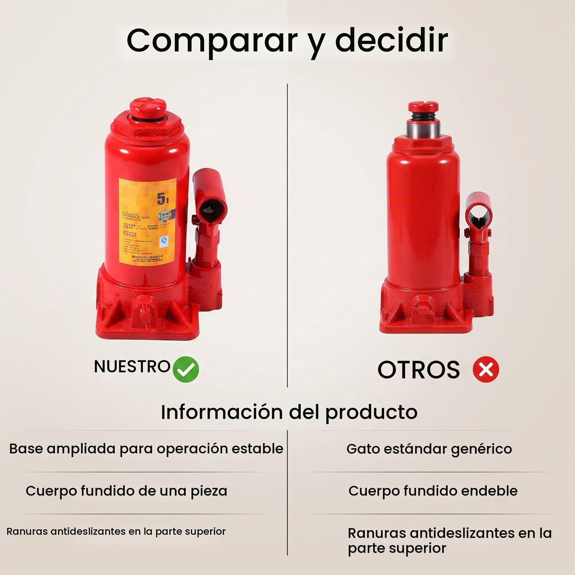 Gato hidráulico de 5 toneladas, elevador de sellos vertical portátil para coche, furgoneta, barco, camión, herramienta de acero resistente