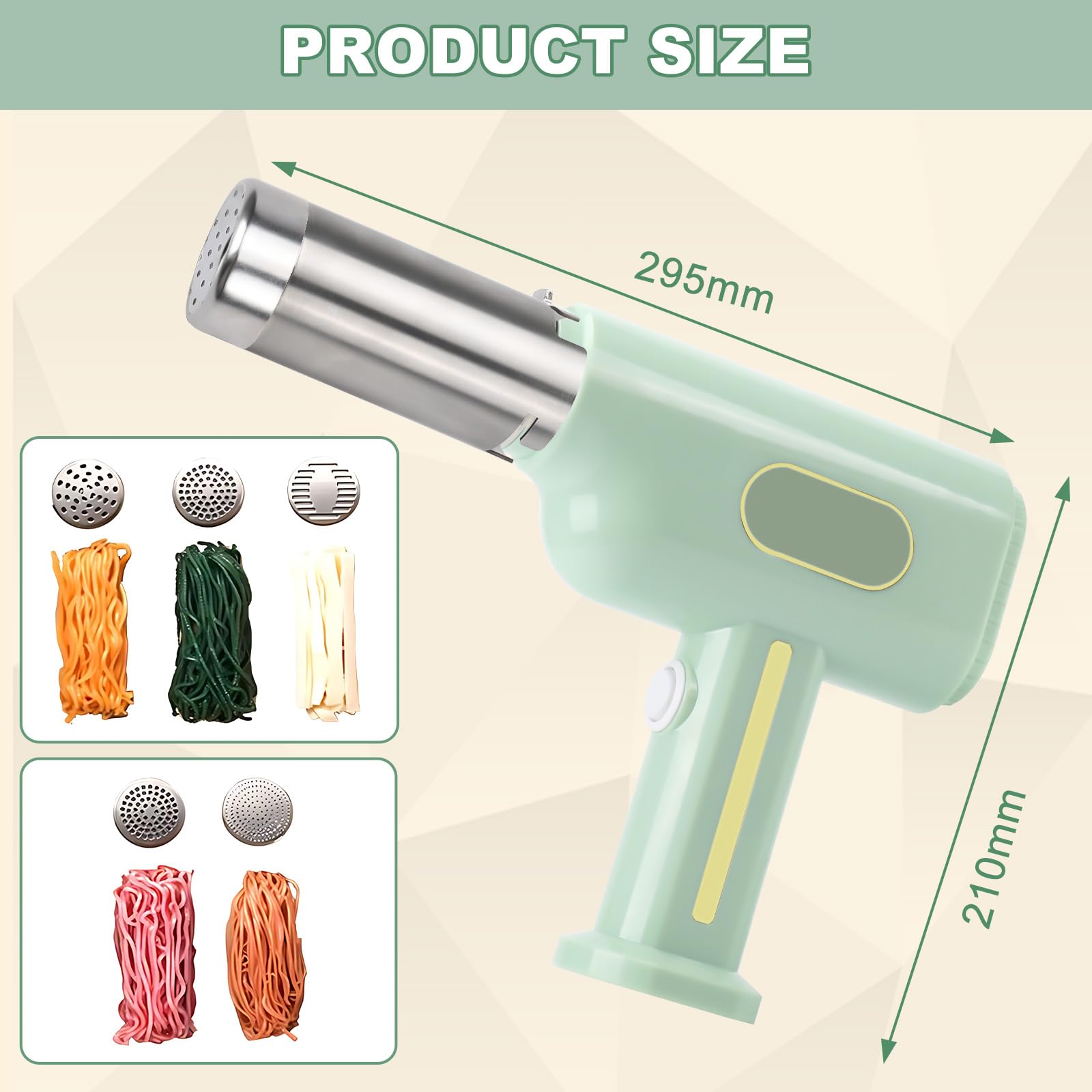 Machine à pâtes électrique, Presse à pâtes portable avec batterie 2600mAh, 5 moules à pâtes, 3 têtes à saucisses, spatule et verre doseur, Machine à pâtes automatique
