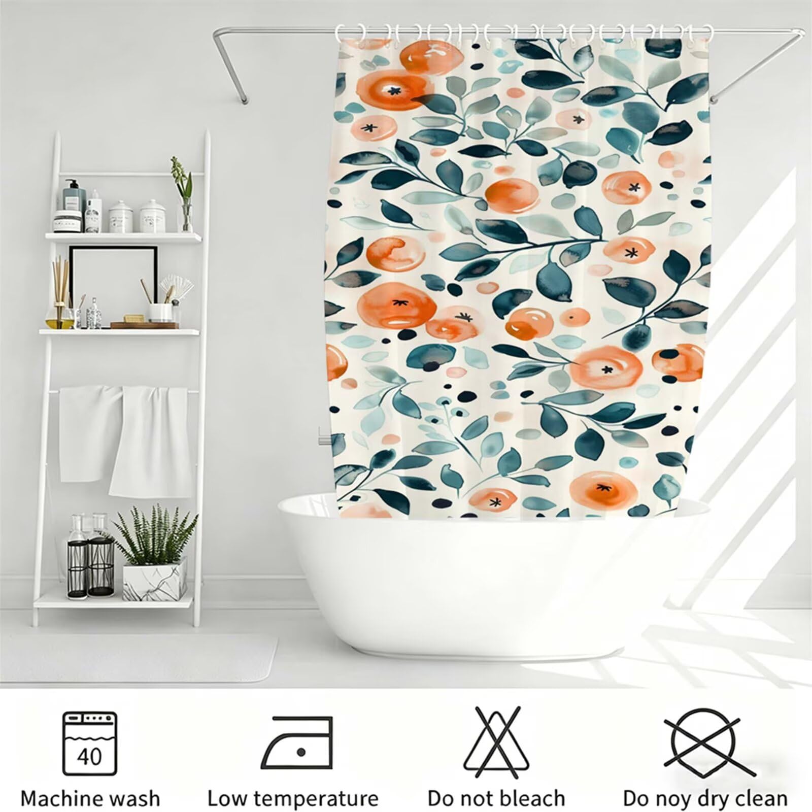 Duschvorhang 230x180cm, Duschvorhang Badewanne Beige, Shower Curtain mit Ösen und 12 Duschringen, Beschwerter Saum, Maschinenwaschbar, Schnell Trocknend, Wasserdicht Polyester, ländlich J-767
