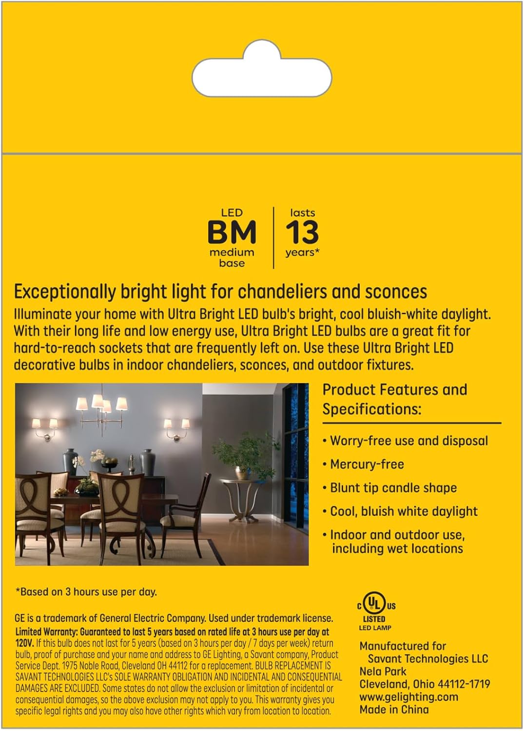 GE Ultra Bright LED Light Bulbs, 100W, Daylight Candle Lights, Clear Decorative B12 Light Bulbs (9 Pack)