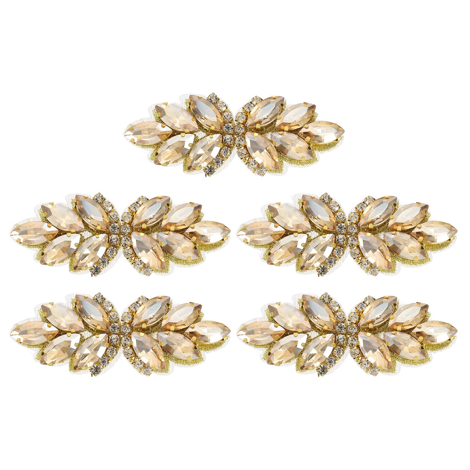 sourcing map 5Pcs Rhinestone Crystal Applique, Handmade Beaded Patches Sew on Patch Crystal Sewing Applique for Bridal Sash Wedding Dress Shoes Bags, Gold/Light Gold