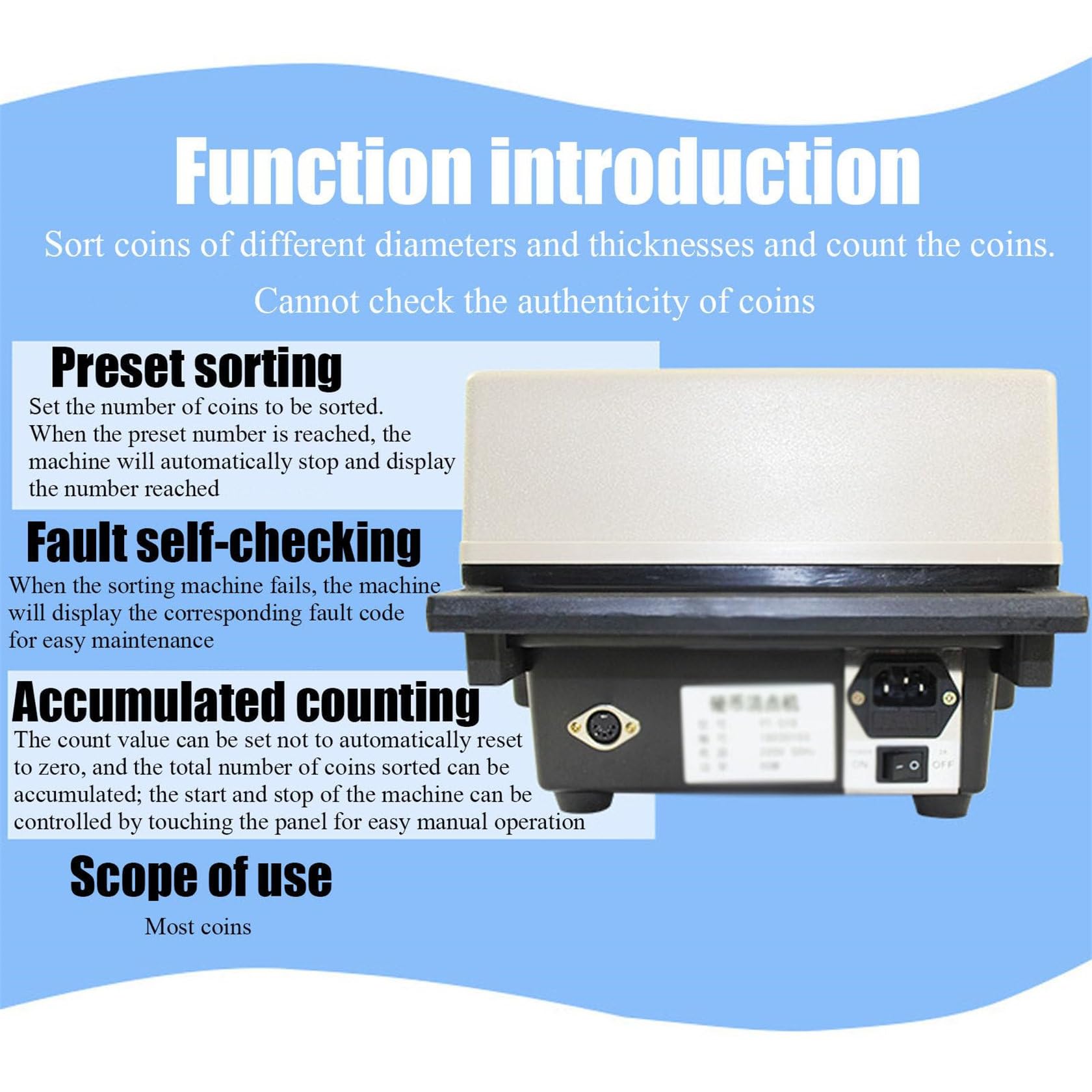 Conta Monete E Selezionatrice Elettronica, 1200 Pezzi/Min Conta E Selezionatrice Automatica Di Monete Per 15 Mm~34 Mm, Macchina Selezionatrice Di Monete, Per Aziende, Banche, Negozi, Ristoranti