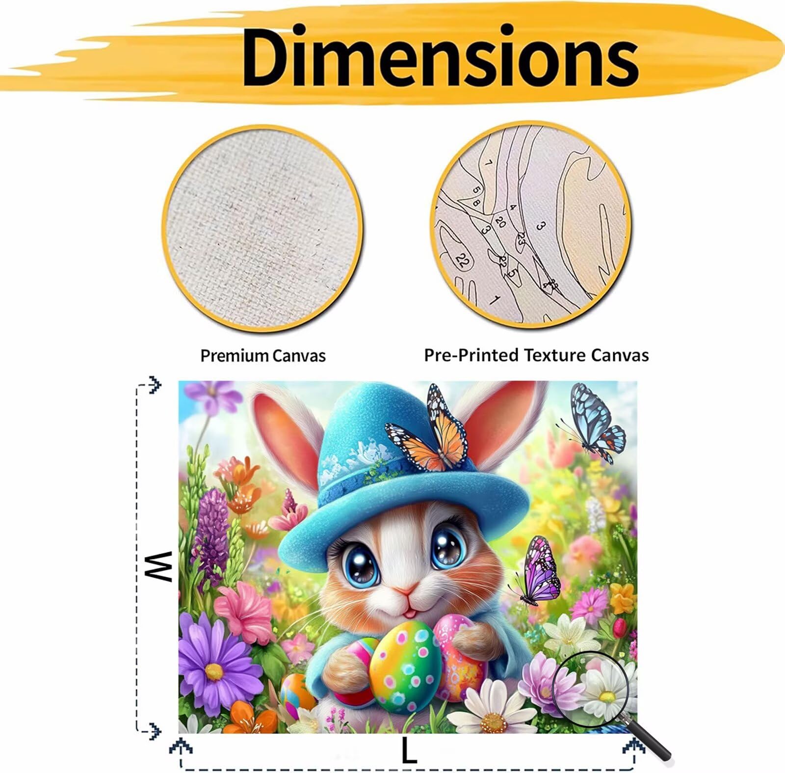 Peinture Numero Adulte Pâques Peinture Numero Lapin DIY Paint by Numbers Enfant Débutants Activité Manuelle kit avec Pinceaux et Peintures Acryliques, Loisirs Créatifs Femme Cadeau 50x70 cm 2W-397