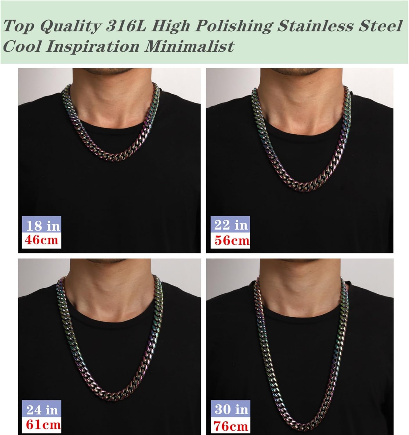 ROWIN&CO Miami Cuban Link Chain for Men Women 15mm Rainbow Stainless Steel Curb Necklace, Hip Hop Jewelry, Durable & Anti-Tarnish Colorful Chain 18"-30" Inch, Pops Gifts For Fathers Boyfriends, Sons - Image 5