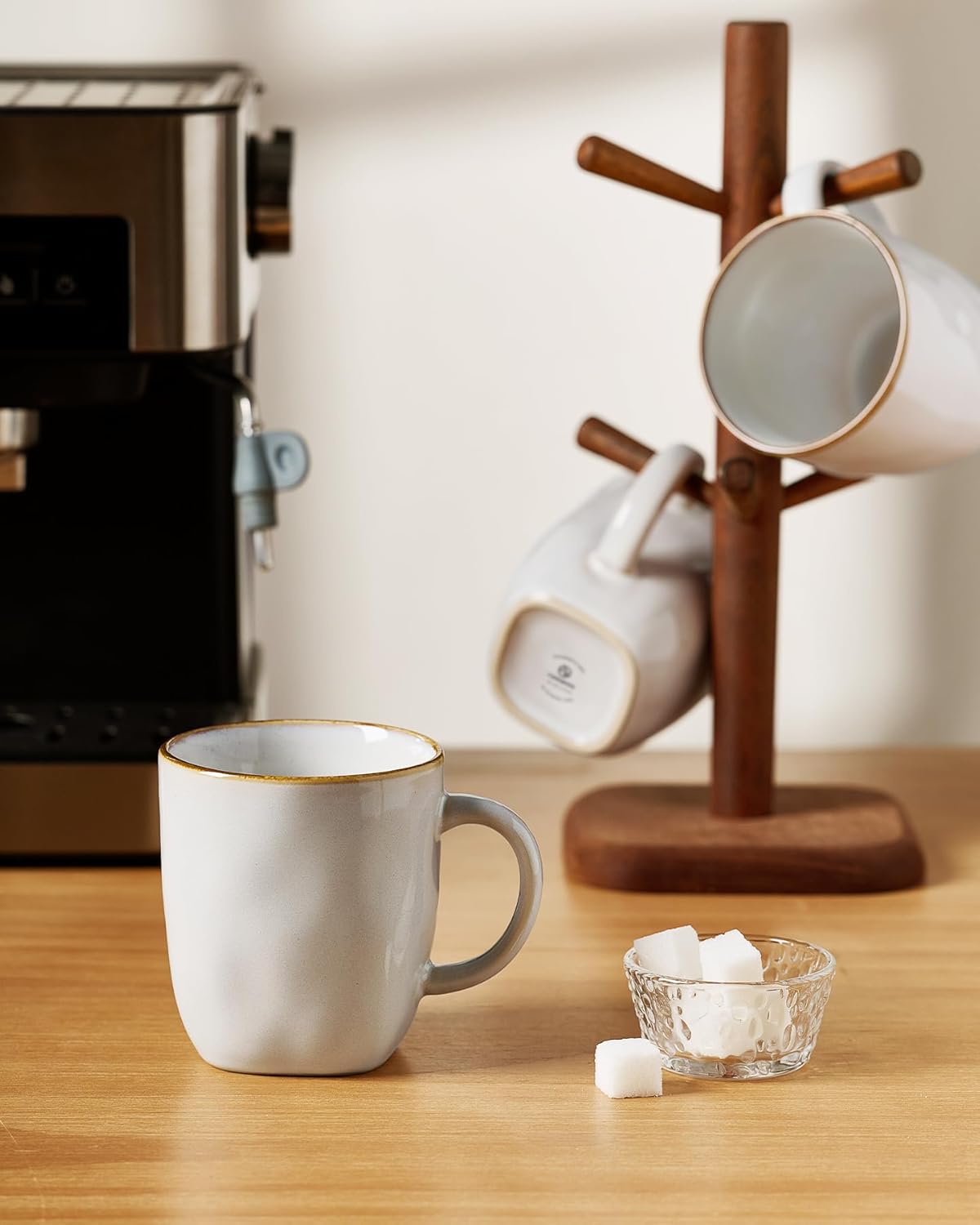 famiware Coffee Mugs Set of 4, Ocean Square 13oz Coffee Cup Set with Handle for Cocoa, Milk, Hot Chocolate, Stoneware Cups for Kitchen, Reactive Glaze, Microwave and Dishwasher Safe, Cappuccino White - Image 6