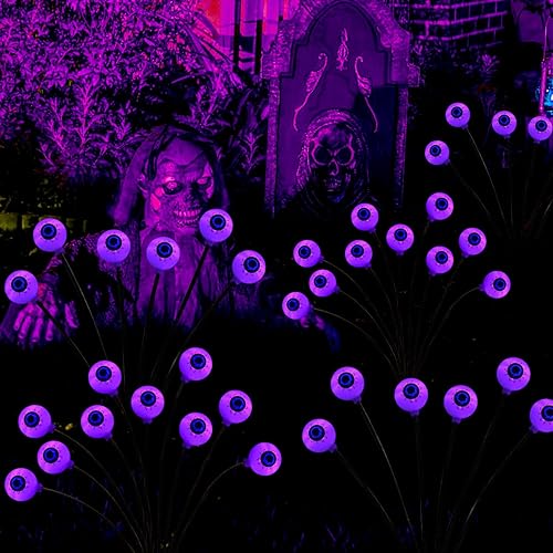 Miniatura 7 de Luces solares de Halloween para exteriores, 2 paquetes de 20 luces LED oscilantes de Halloween, 2 modos, impermeables, luces de estaca de Halloween