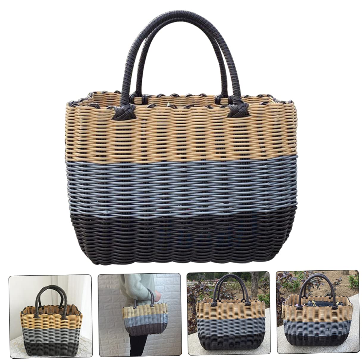 TOPBATHY Geflochtener Aufbewahrungskorb Mit Griff Großer Kunststoffkorb Für Küche Und Haushalt Vielseitiger Picknick- Und Einkaufskorb 12.2 X 8.3 X 5.1 Zoll
