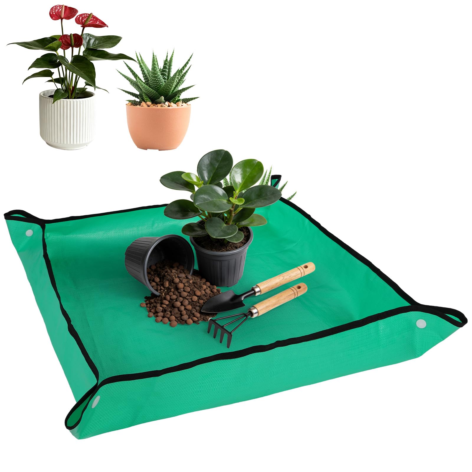AOOWU Faltbare Pflanzen-Umtopfmatte, Pflanze Umtopfmatte Wasserdicht, Tragbare Gartenmatte, Umpflanzmatte Indoor, Pflanzunterlage für den Umtopf, Sukkulenten, Sämling, Grün