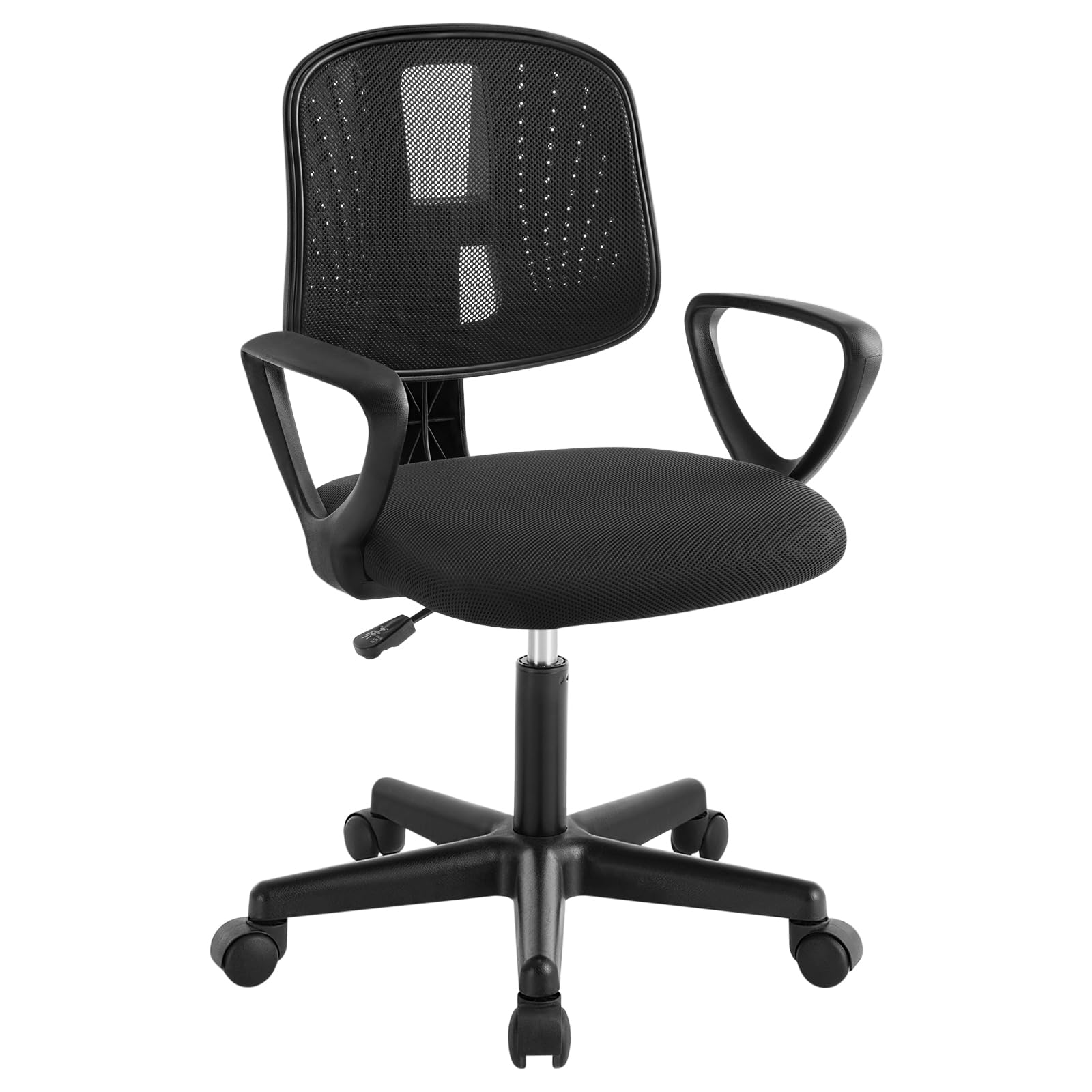 Klihome Silla Escritorio Infantil, Silla Estudio Giratoria, Silla Juvenil con Ruedas, Silla Ergonómica de Malla Transpirable, Taburete Giratorio con Respaldo Ajustable Automático, Negro, K0003BS