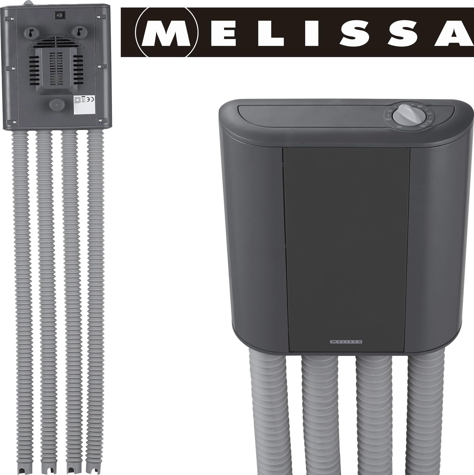 Melissa 16540011 Schuhtrockner elektrisch, Stiefelwärmer, Gummistiefel,Wanderschuhe,Skischuhe, Heizung mit Gebläse und Zeitschaltuhr für 2 Paar Schuhe/Handschuhe, schwarz