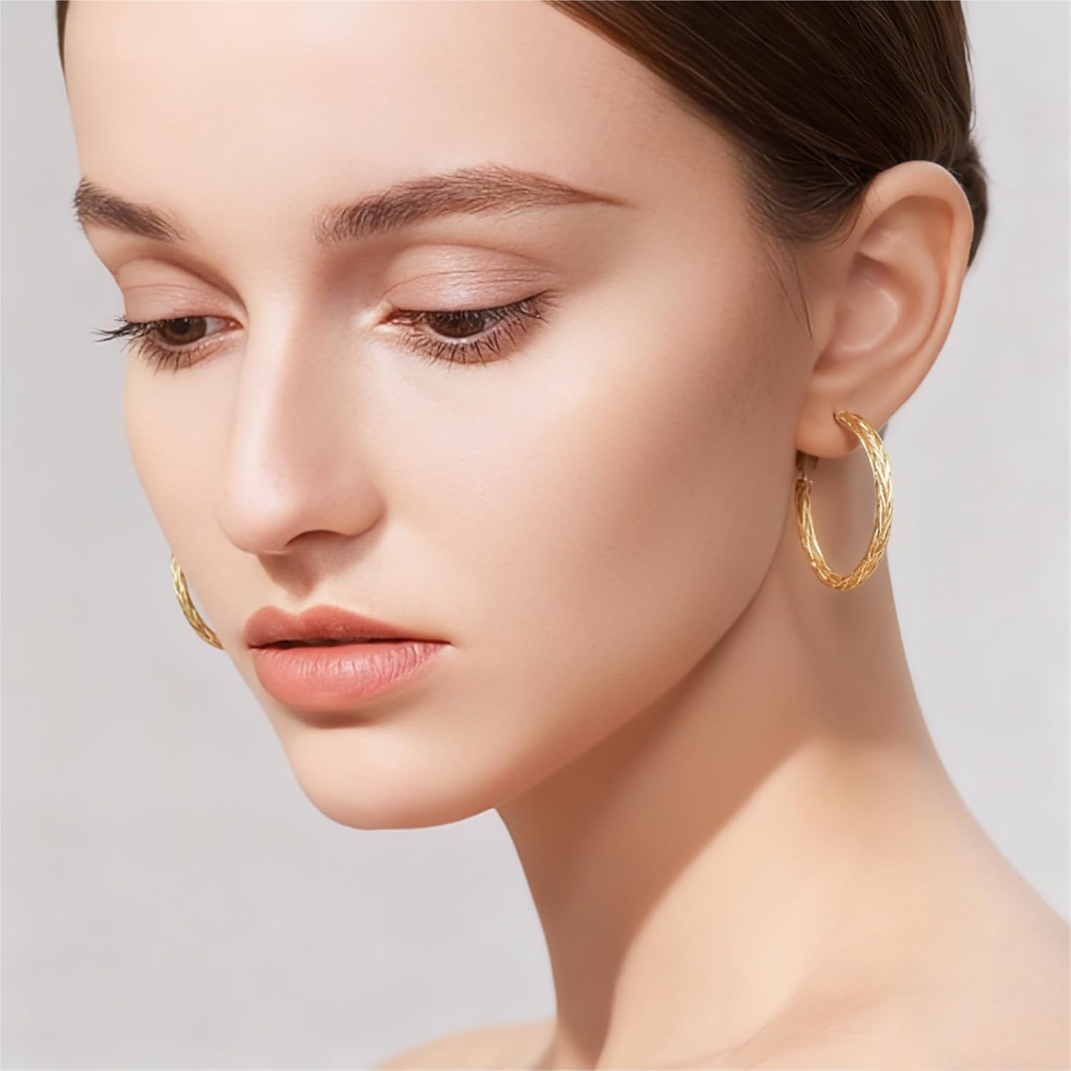 14K Gold Hoop Earrings for Women Trendy Thick Twisted Hoops Earring Fine Weave Design 14K Gold Earrings for Womens Hypoallergenic Earrings Jewelry for Women 30MM - Image 2