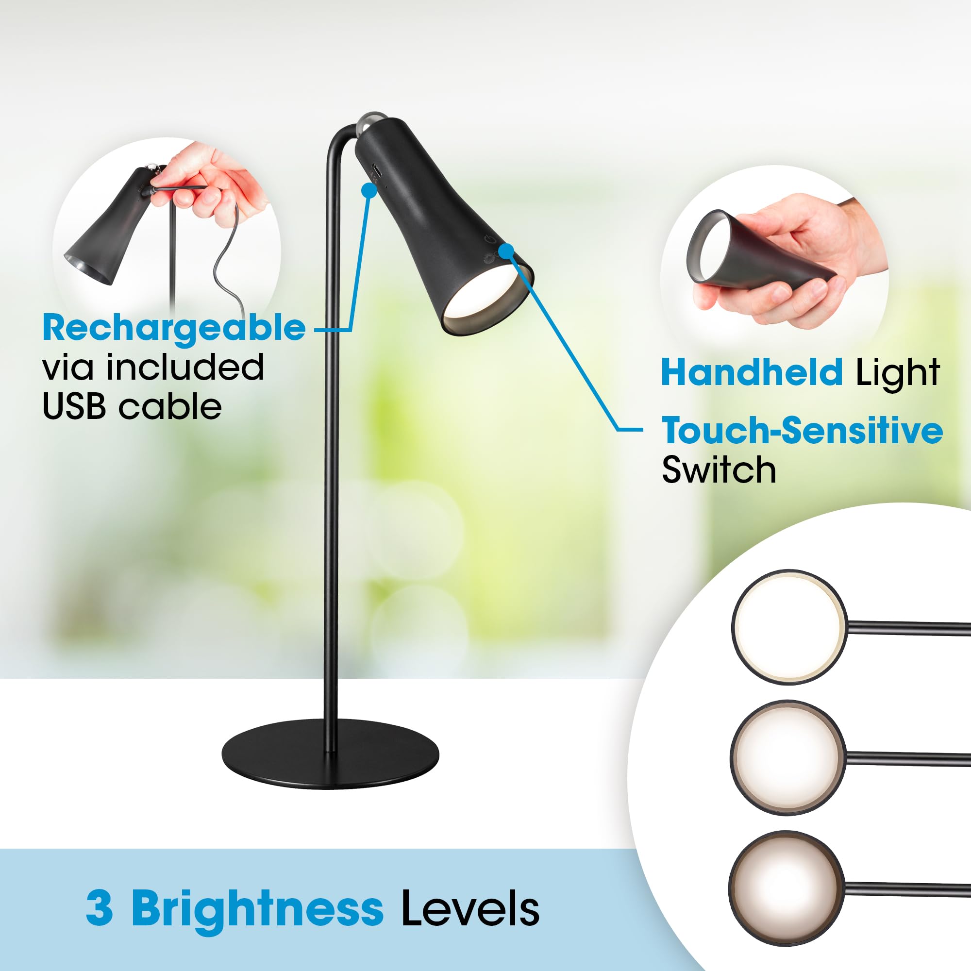 OttLite 3-in-1 Rechargeable Task Lamp - ClearSun LED Technology