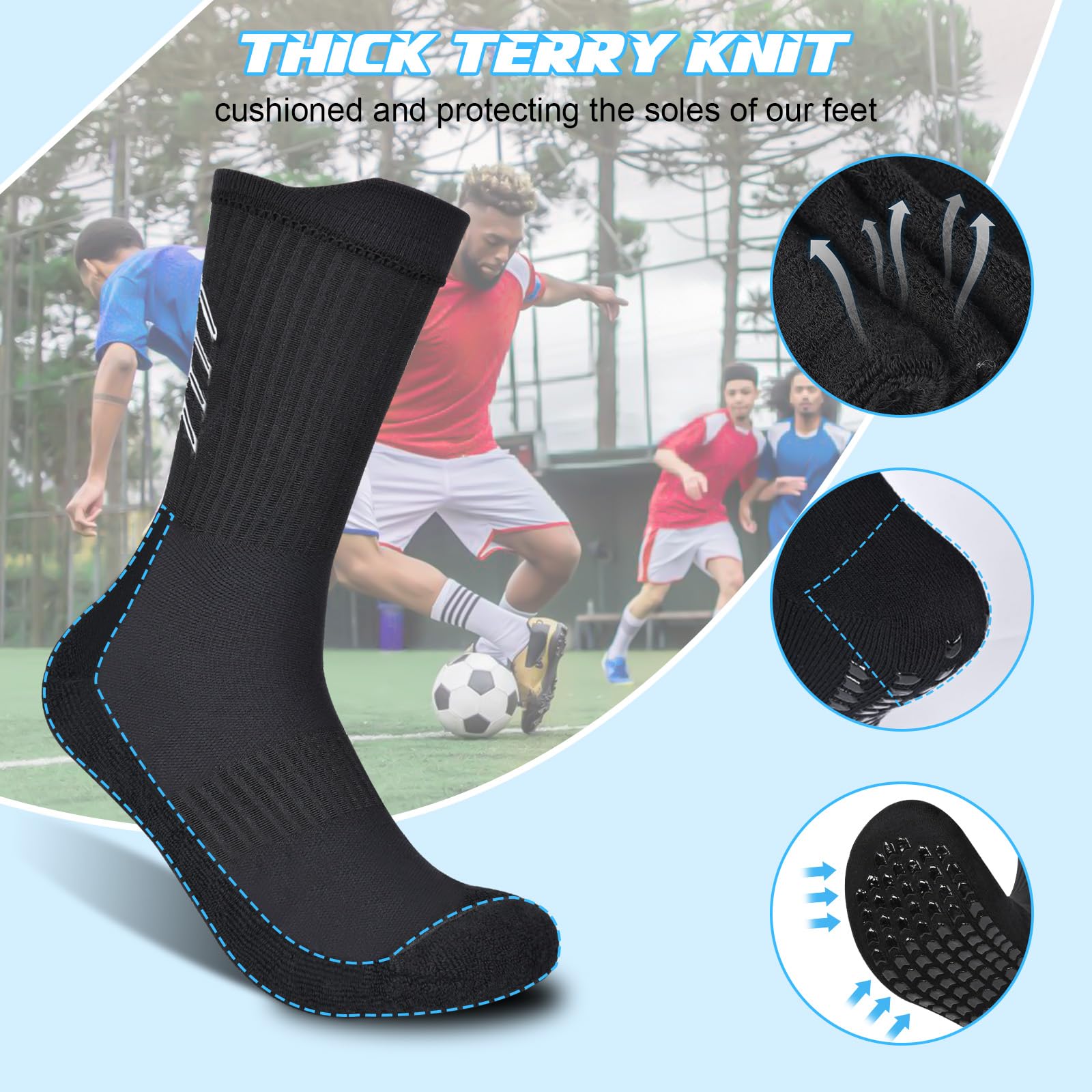 Grip - Calcetines de fútbol para hombre y joven, antideslizantes, para fútbol, rugby, talla 9-12, color negro, talla L, 4 pares, Negro-4 pares, Large