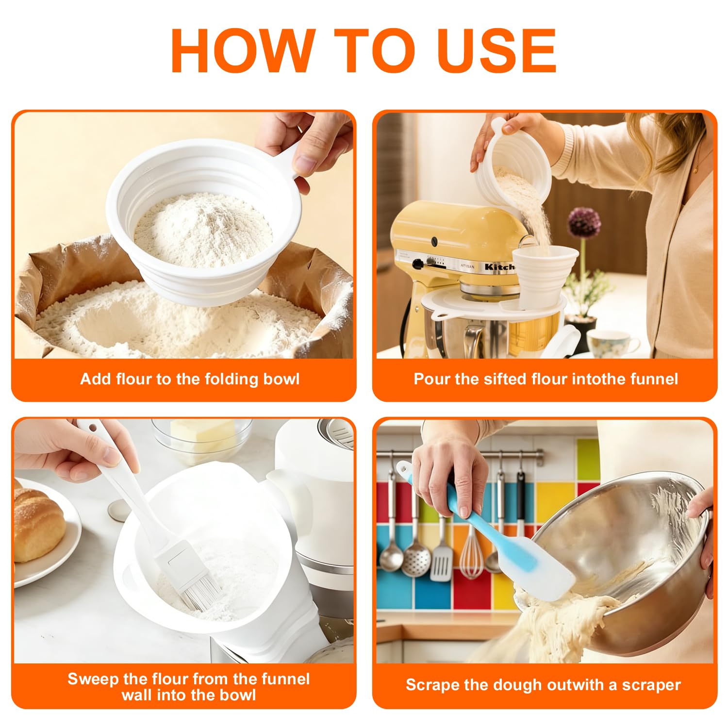 Silicone Pouring Shield for KitchenAid 4.5-5 Quart Tilt-Head Stand Mixer, 2-in-1 Splash Guard Bowl Cover with Removable Cup, Flour Funnel, Mixer Bowl Accessories (Bowl Cover)