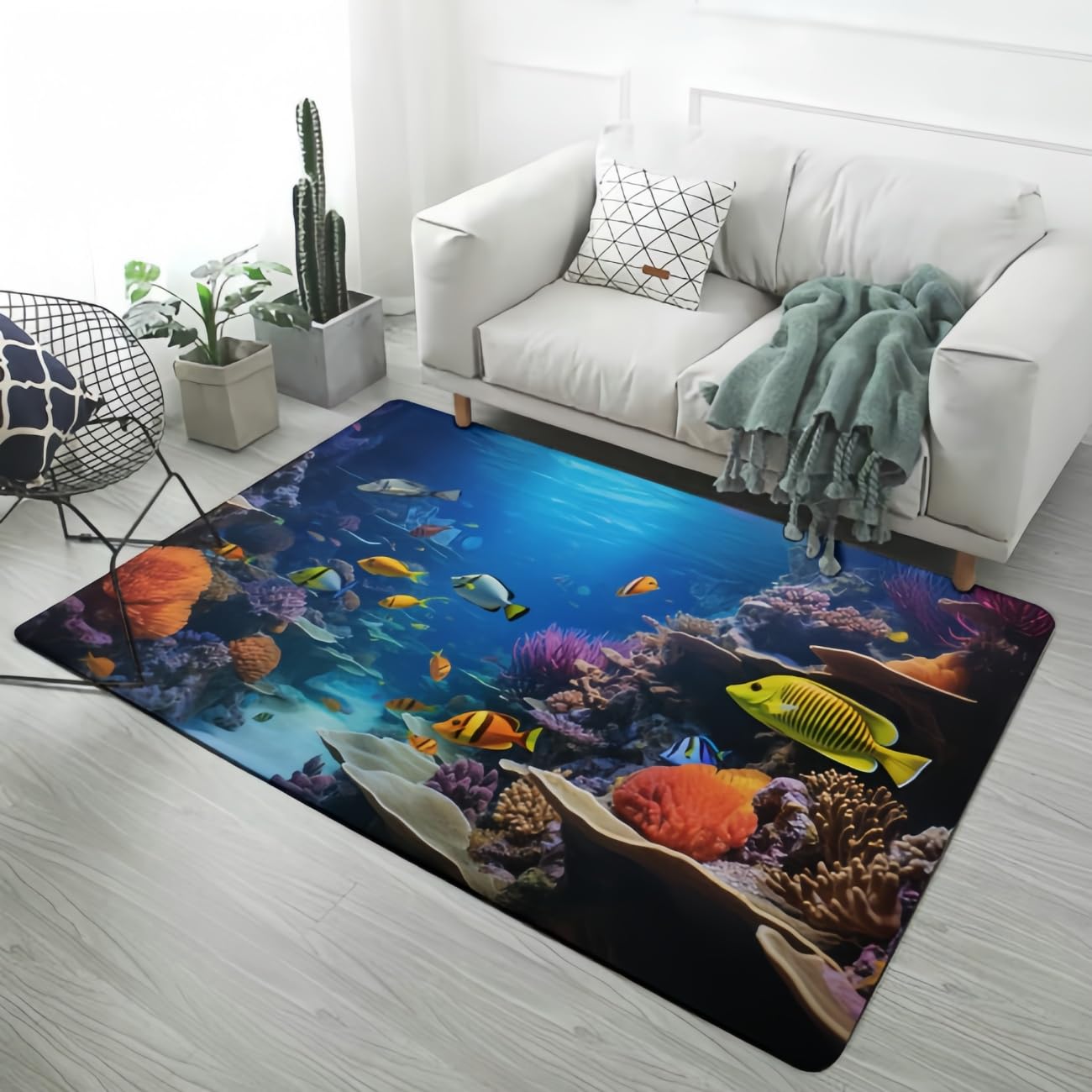 Tapis monde sous-marin bleu en flanelle douce pour chambre enfant et salle de bain