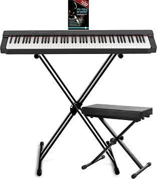 Classic Cantabile SP-316 Stage Piano Stage Set - 88 Weighted Hammer Keys BT Audio & MIDI 128-Voice Polyphony with Stand & Bench & School - Perfect for Teaching Rehearsal & Performance - Black