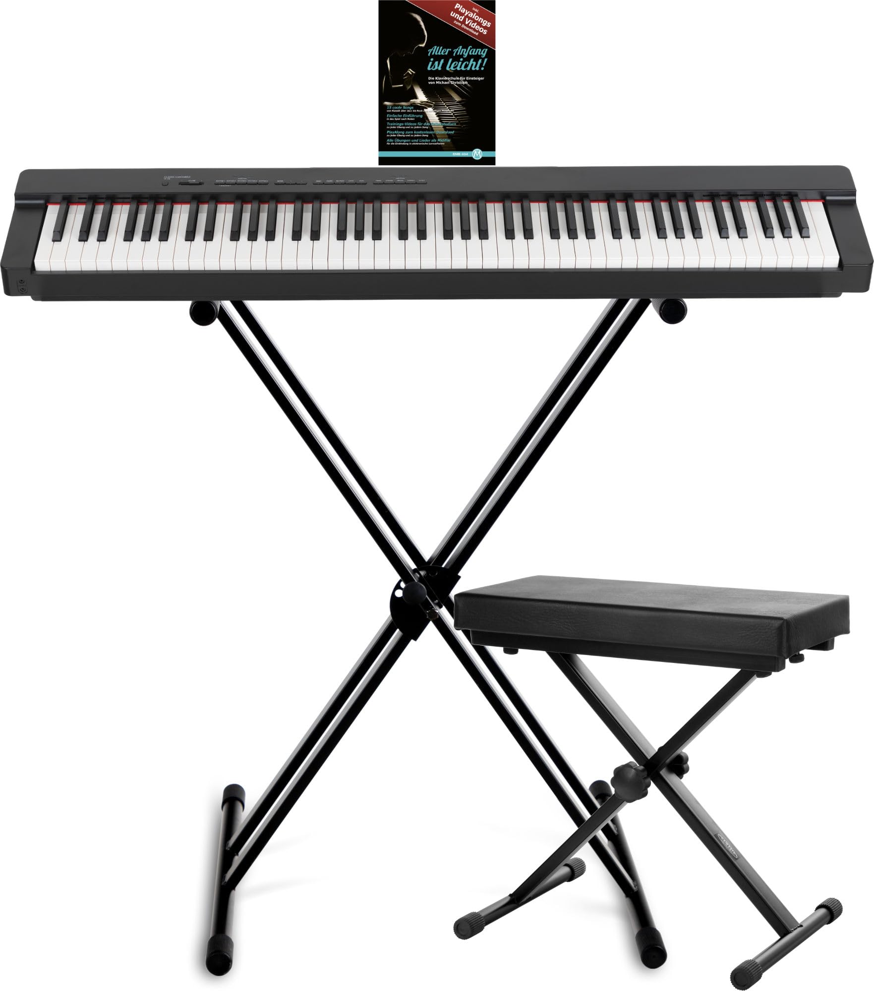 Classic Cantabile SP-316 Stage Piano Stage Set Schwarz, 20 Voices | 88 anschlagsdynamische Hammertasten, Graduierte Gewichtung der Tasten, DAAS-Sampling-Technologie, 20 Rhythmen, 50 Demo-Songs