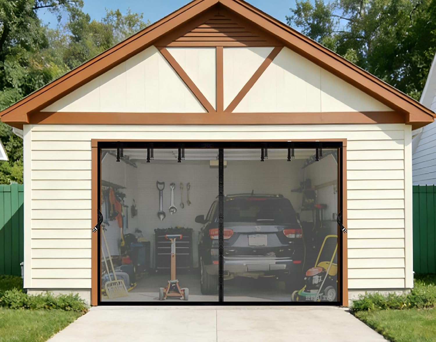 Magnetic Garage Door Net Screen Kit 10x10 FT - Heavy-Duty Fiberglass Mesh with Magnetic Closure for 1 Car Garage 10x10ft, Blocks Bugs & Enhances Privacy -Perfect for Porch Gym Barn Patio Use