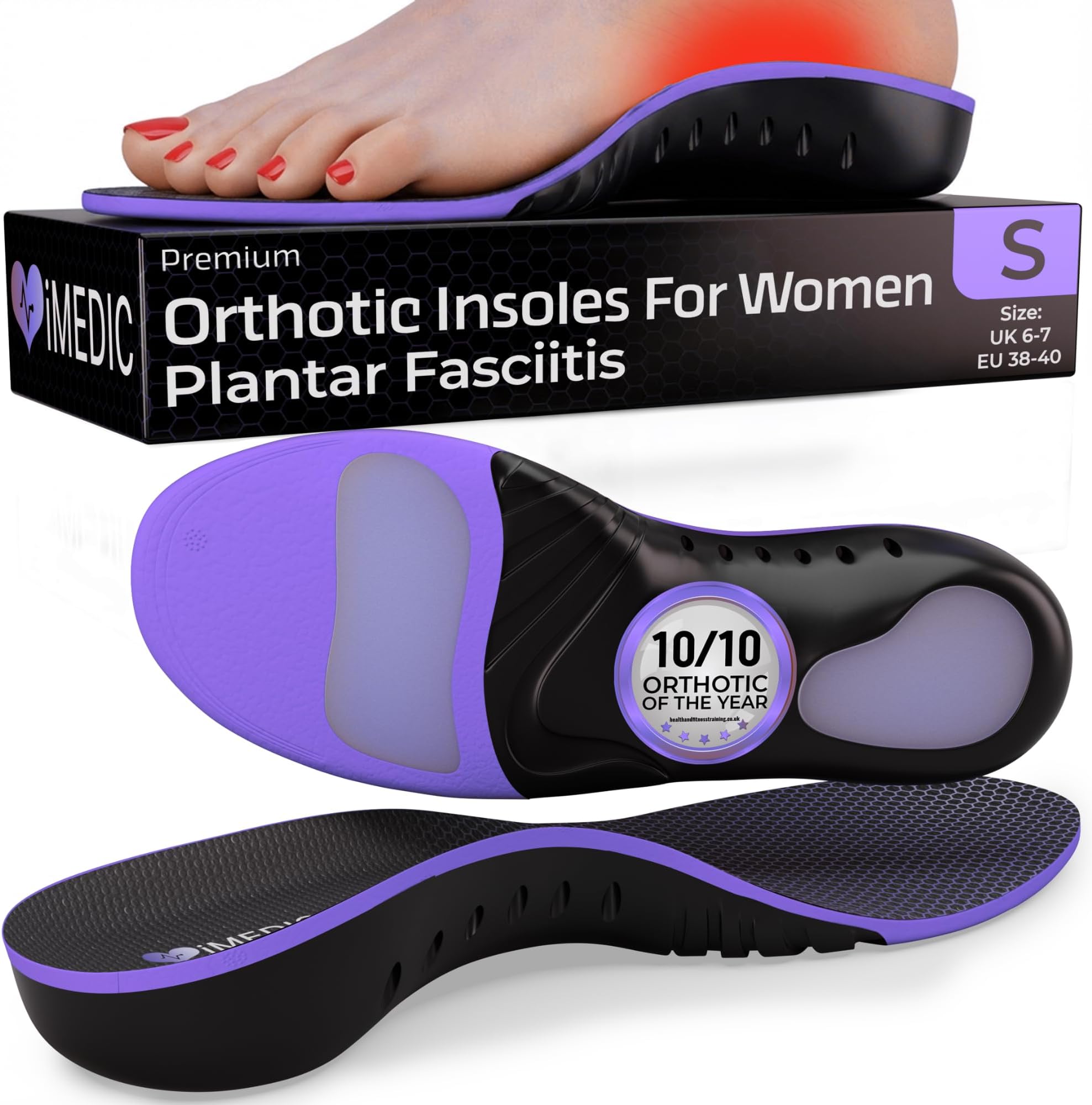 iMedic Orthotic Insoles for Women for Plantar Fasciitis Size S UK 6-7 - Arch Support for Women and Men - Shoe Inserts - Insoles for Plantar Fasciitis - Orthotic Support