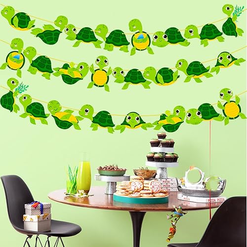 Miniatura 8 de Cartel de fiesta de tortuga, 3 piezas bajo el mar, tortugas marinas, fiesta de cumpleaños, decoración de fiesta de cumpleaños para temática