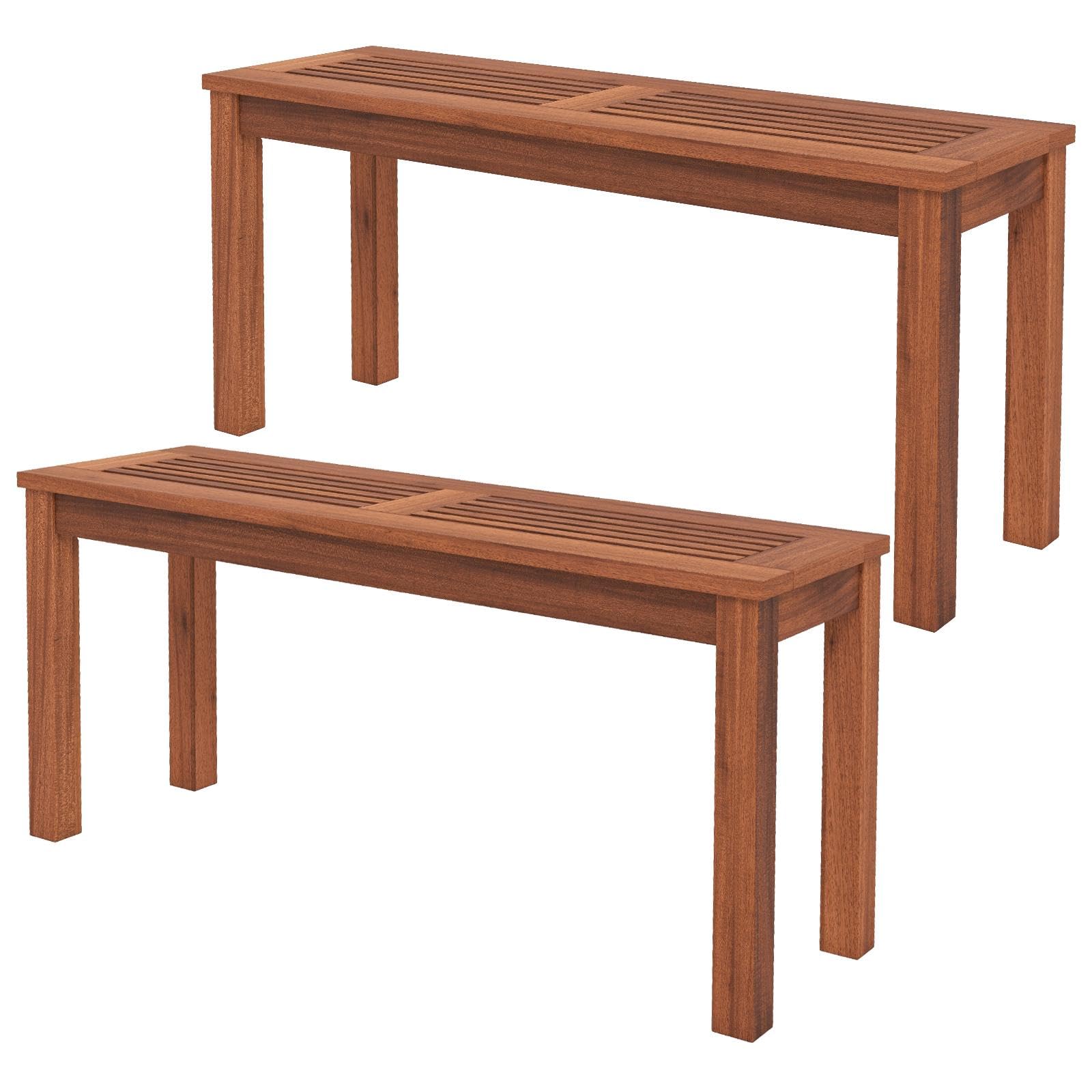 ReunionG Solid Wood Outdoor Bench, 39.5” Backless Patio Garden Bench w/Slatted Seat, 330LBS Load for Entryway, Backyard, Porch, Poolside, Balcony, 2