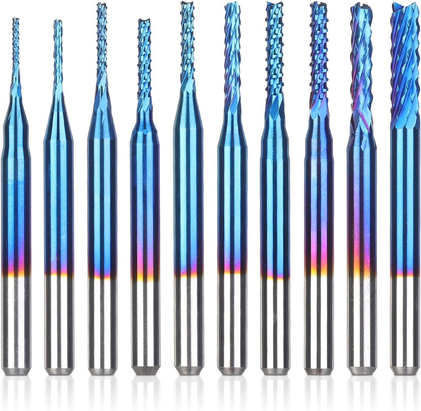 SainSmart Genmitsu 10Pcs Nano Blue Coat End Mill CNC Router Bits, 0.8-3mm, 1/8" Shank
