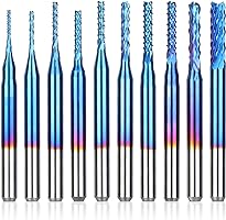 SainSmart Genmitsu 10Pcs Nano Blue Coat End Mill CNC Router Bits, 0.8-3mm, 1/8" Shank