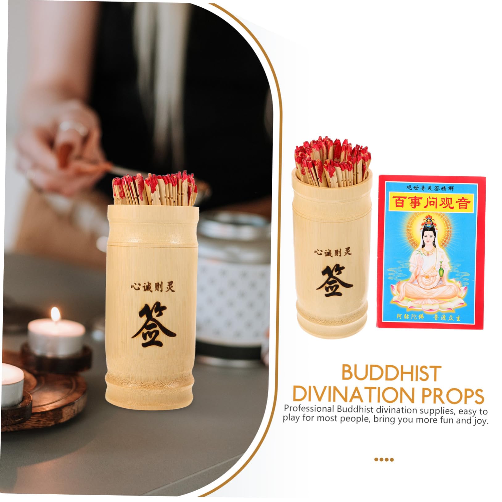 GALPADA Set Bastoncini Divinazione Buddista bambù con Libro Guida, Kit Oggetti Divinatori per Meditazione e Giochi Tradizionali, Decorazione Tempio e Casa, Completa