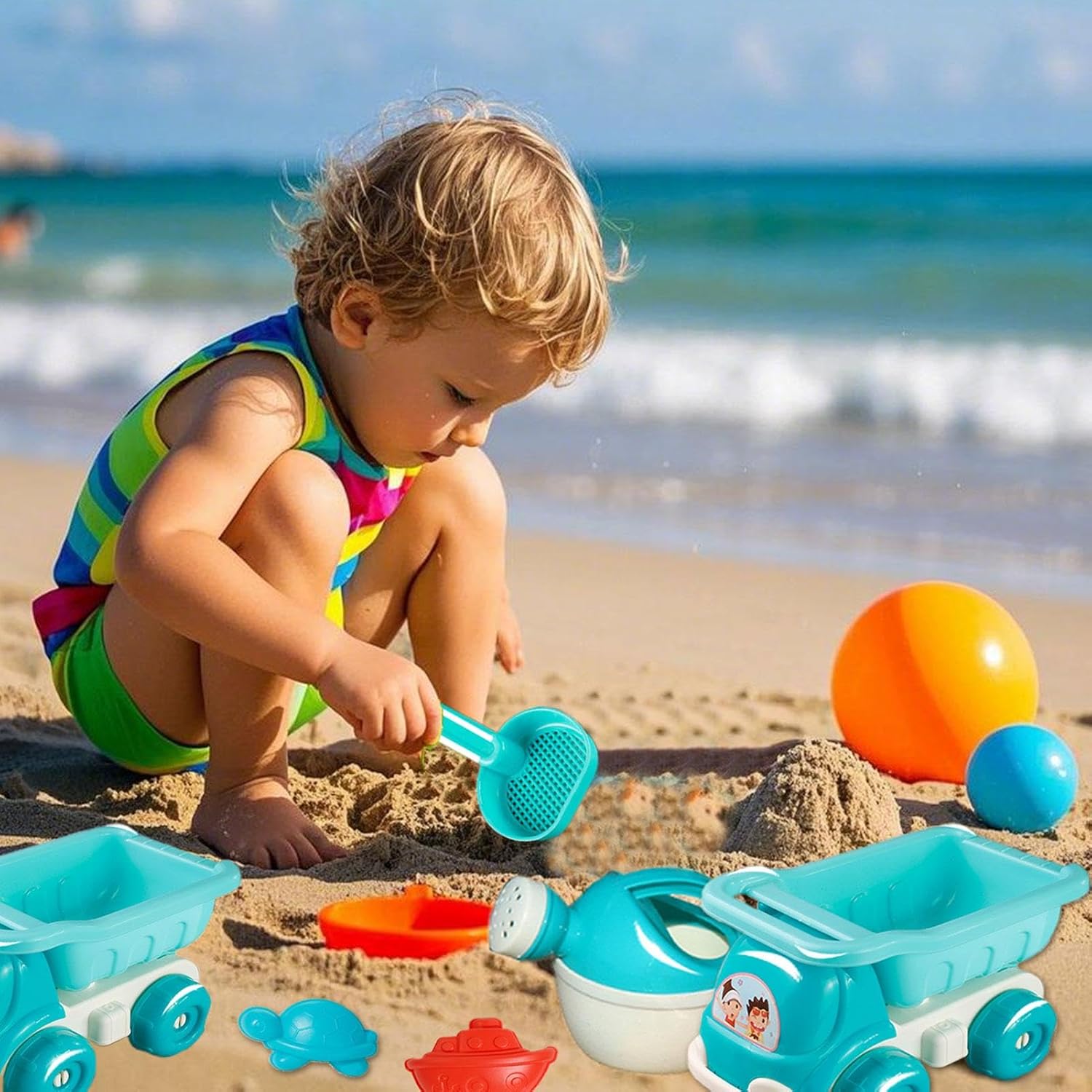 Beach Toys, Beach Toys | Summer Toys 29 Pieces, Storage, Shovels, Watering Can, Portable Bucket, Rake, Molds for Kids 3