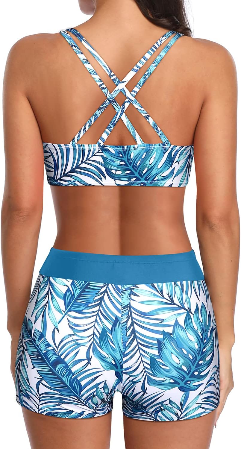 Holipick 3 Piece Tankini Swimsuits for Women Tummy Control Bathing Suits Swim Tank Top with Bra Boy Shorts Teen Swimwear - Image 4