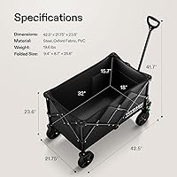 Vista 7 de Vivosun - Carrito de servicio plegable de alta resistencia para campamento, jardín, intemperie, ruedas universales y mango ajustable, negro