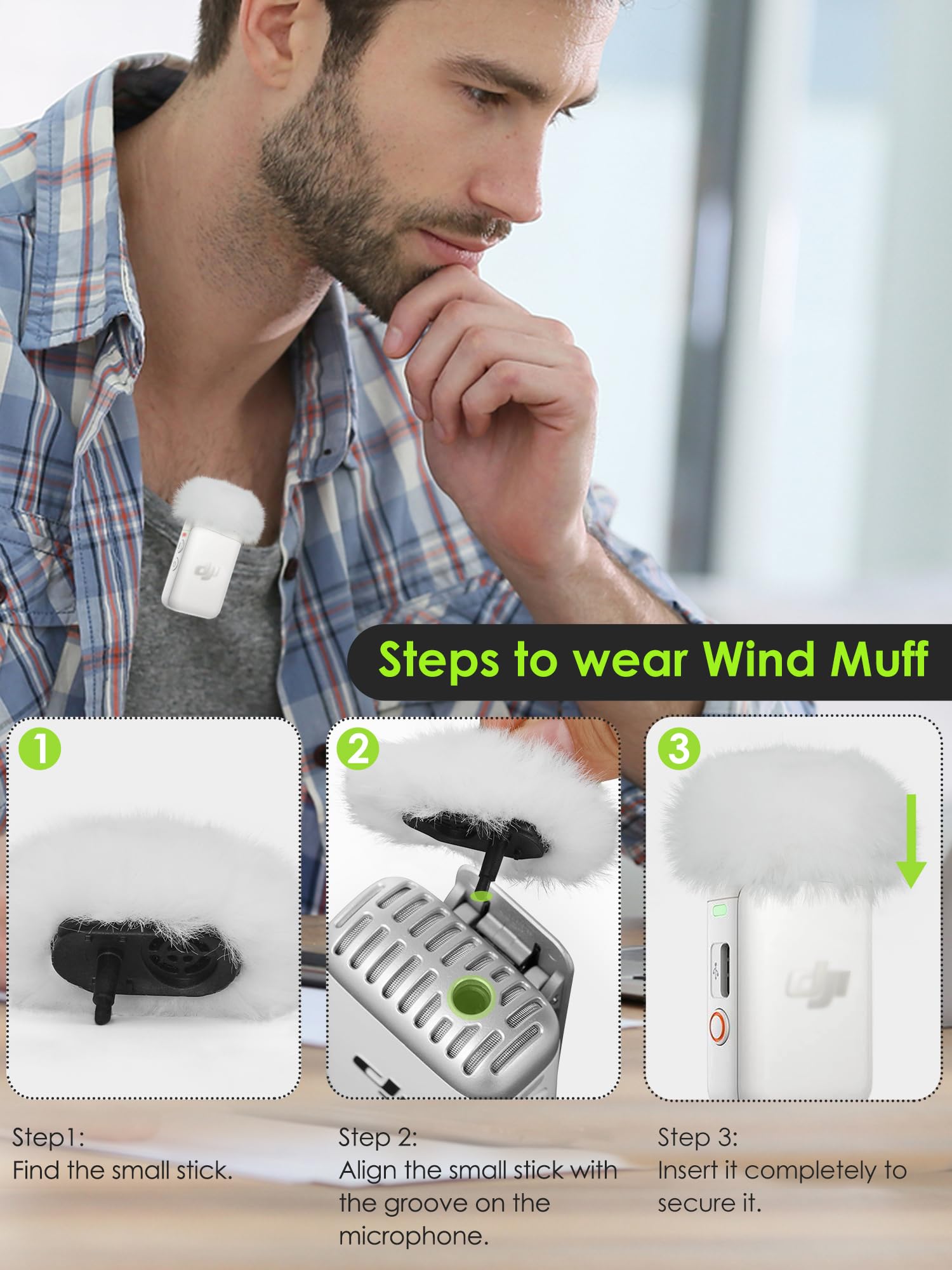 4 Pièces Bonnette Micro Anti Vent Compatible avec DJI Mic 2 Lavalier sans Fil et OSMO Pocket 3 Créateur, Mousse Micro en Fourrure Filtre Anti Pop Professionel Adapté à DJI Mic 2