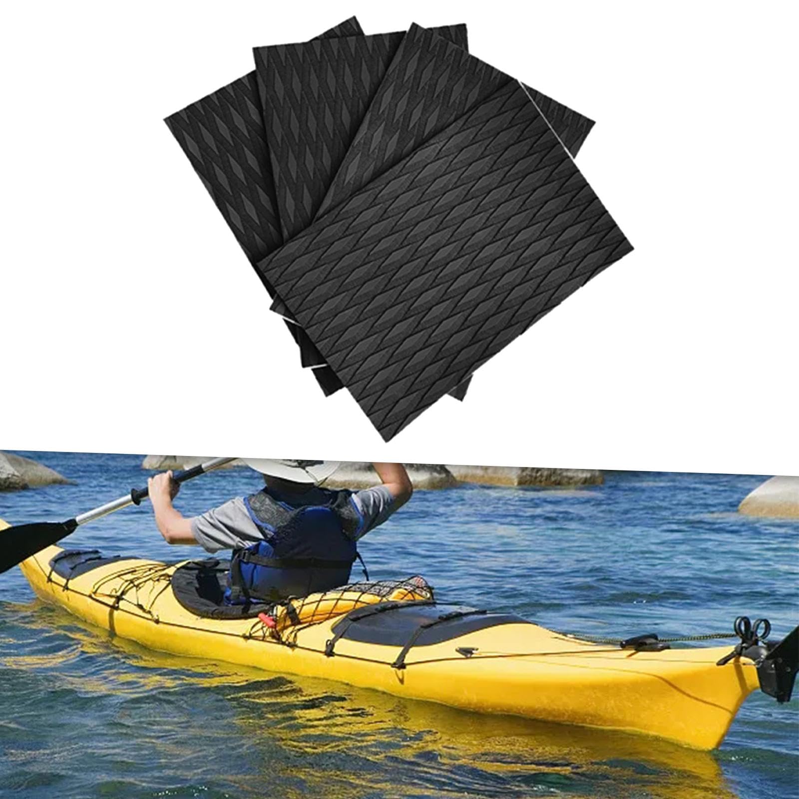 rockible 4 Pièces Deck Grip Tapis Antidérapant Deck Tail Pad Planche de Surf Pad EVA Boat Decking Sheet Surfboard Traction Pads pour Longboard Kayak Skateboard, Noir