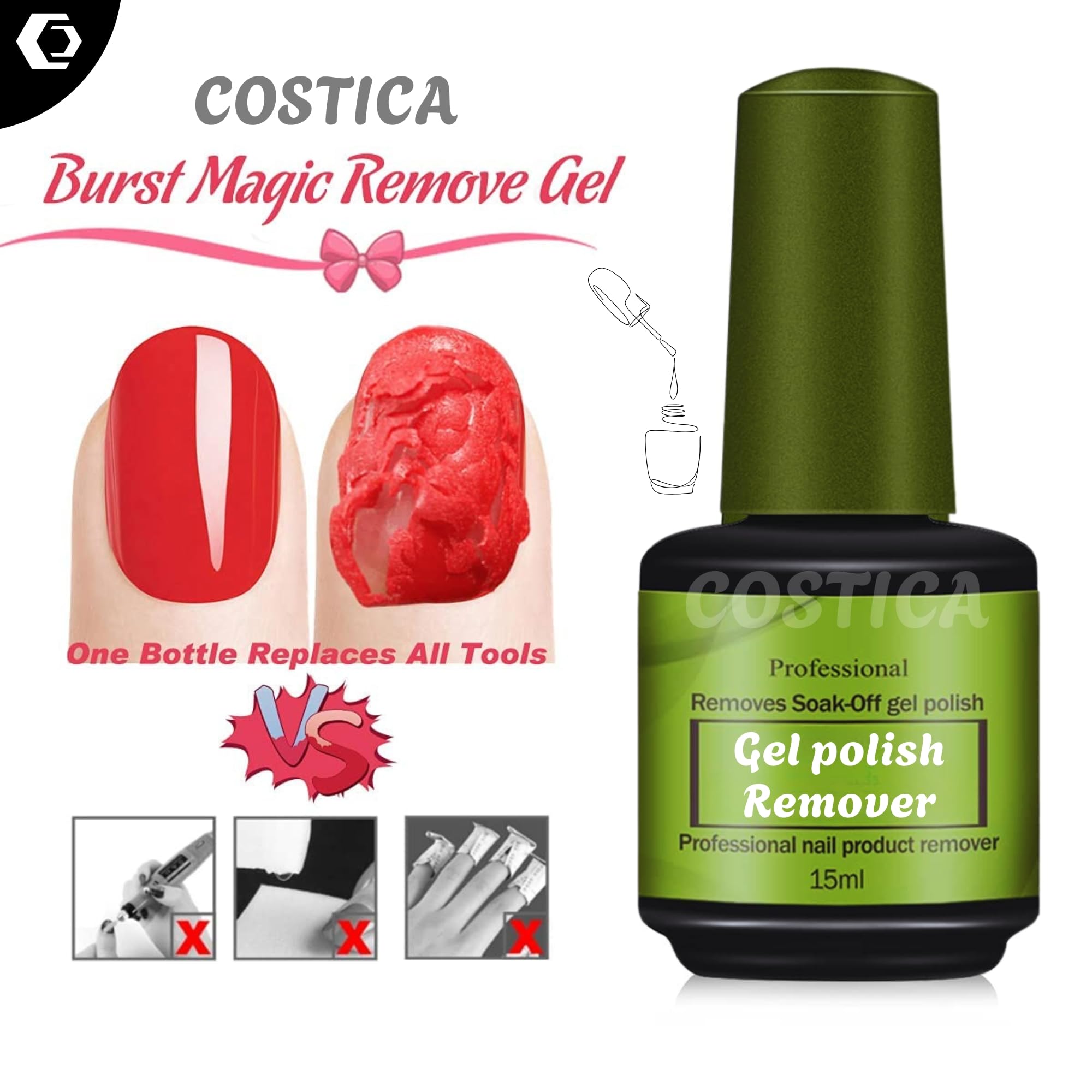 COSTICA Gel Nail Polish Remover, Professional Magic Remove Soak-Off Gel Polish, Peel Off In 2-5 Minutes, No Need for Foil, Soaking or Wrapping. - Image 2 thumbnail