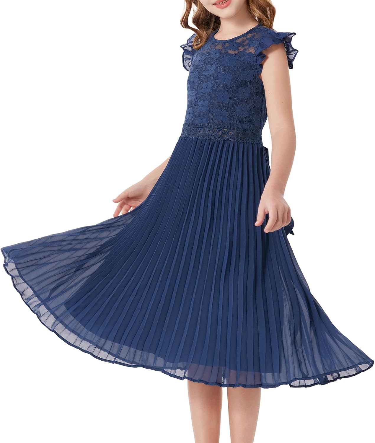 GRACE KARIN Teen Girls Wedding Guest Dresses Junior Bridesmaid Party Graduation Lace Pleated Flower Girl Dress Size 7-14