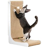 Gimars Tiragraffi Rafforzato per Gatti a Forma di L 68cm, Tavola per Graffi con Palline