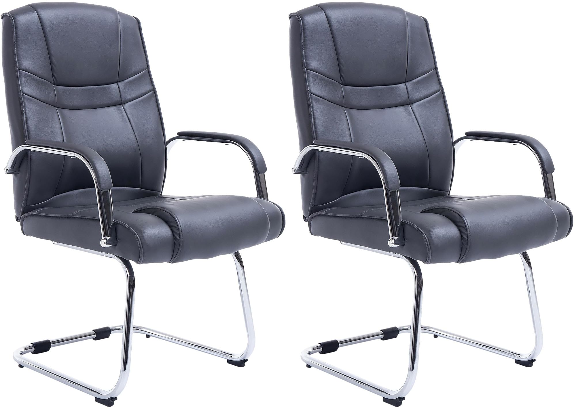 CLP Set De 2 Sillas De Conferencia XXL Attila En Polipiel I Sillas Cantilever Acolchadas con Base Metálica Oscilante, Color:Gris