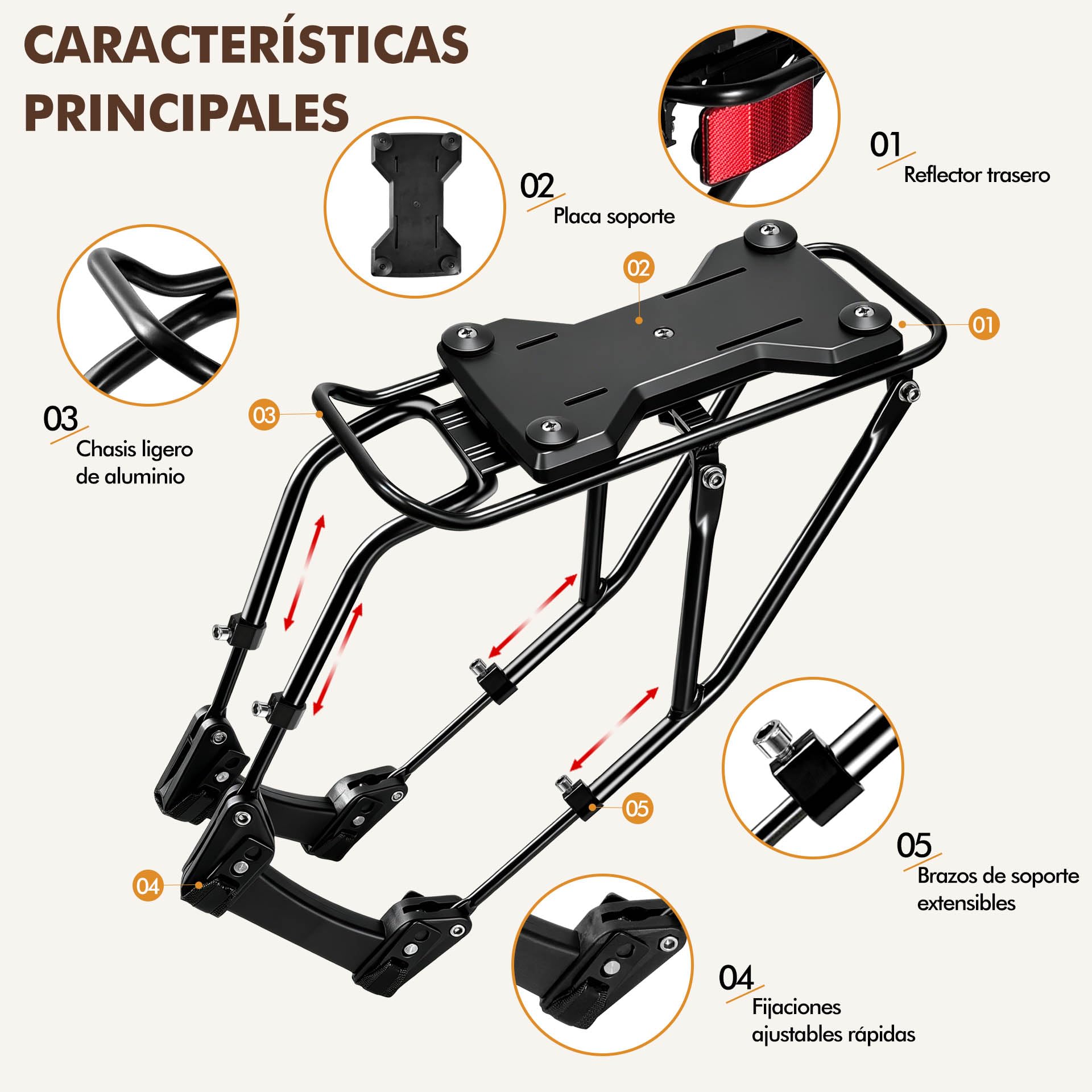 Mimoke - Portaequipajes para bicicleta con liberación rápida - Compatible con la mayoría de las bicicletas - Ajustable - Montaje rápido - Portaequipajes