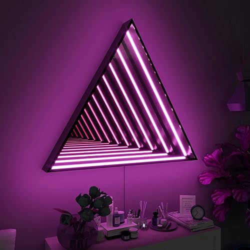 Miniatura 6 de Casa Di Lumo Espejo triangular infinito  Lámpara de pared LED con espejo infinito, decoración de pared geométrica RGB que cambia de color,
