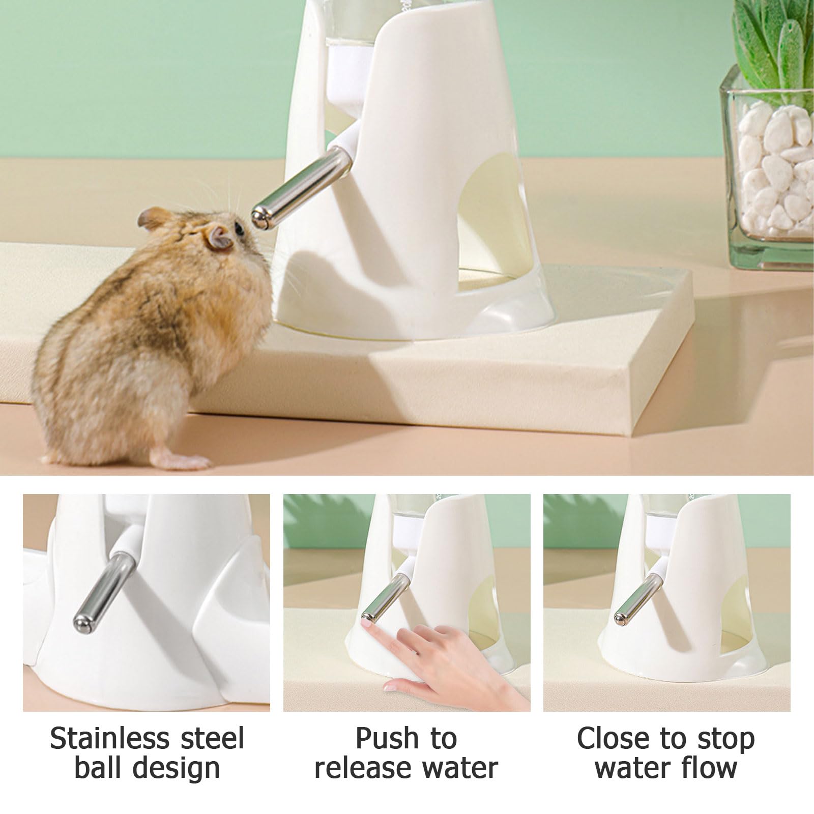 Bouteille D’Eau pour Hamster 80 ML Blanche, Distributeur Automatique 3 en 1 avec Double Bol et Support, sans Fuite pour Hamster, Lapin, Cochon D’Inde, Chinchilla et Autres Petits Animaux