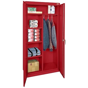 Sandusky CAC1361872-01 Classic Series Combination Cabinet with Adjustable Shelves, Garment Rod and Locking Handle, 18 D x 36 W x 72 H, Red
