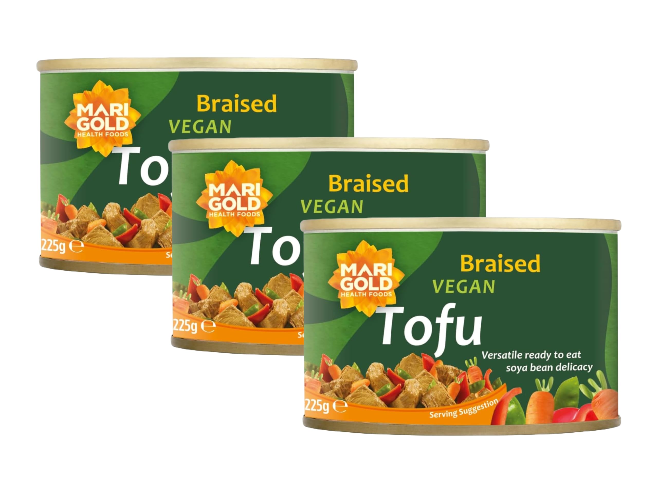 Marigold Braised Vegan Tofu, 225g (Pack of 3) – High Protein, Gluten-Free, Ready-to-Eat, Versatile Plant-Based Soya