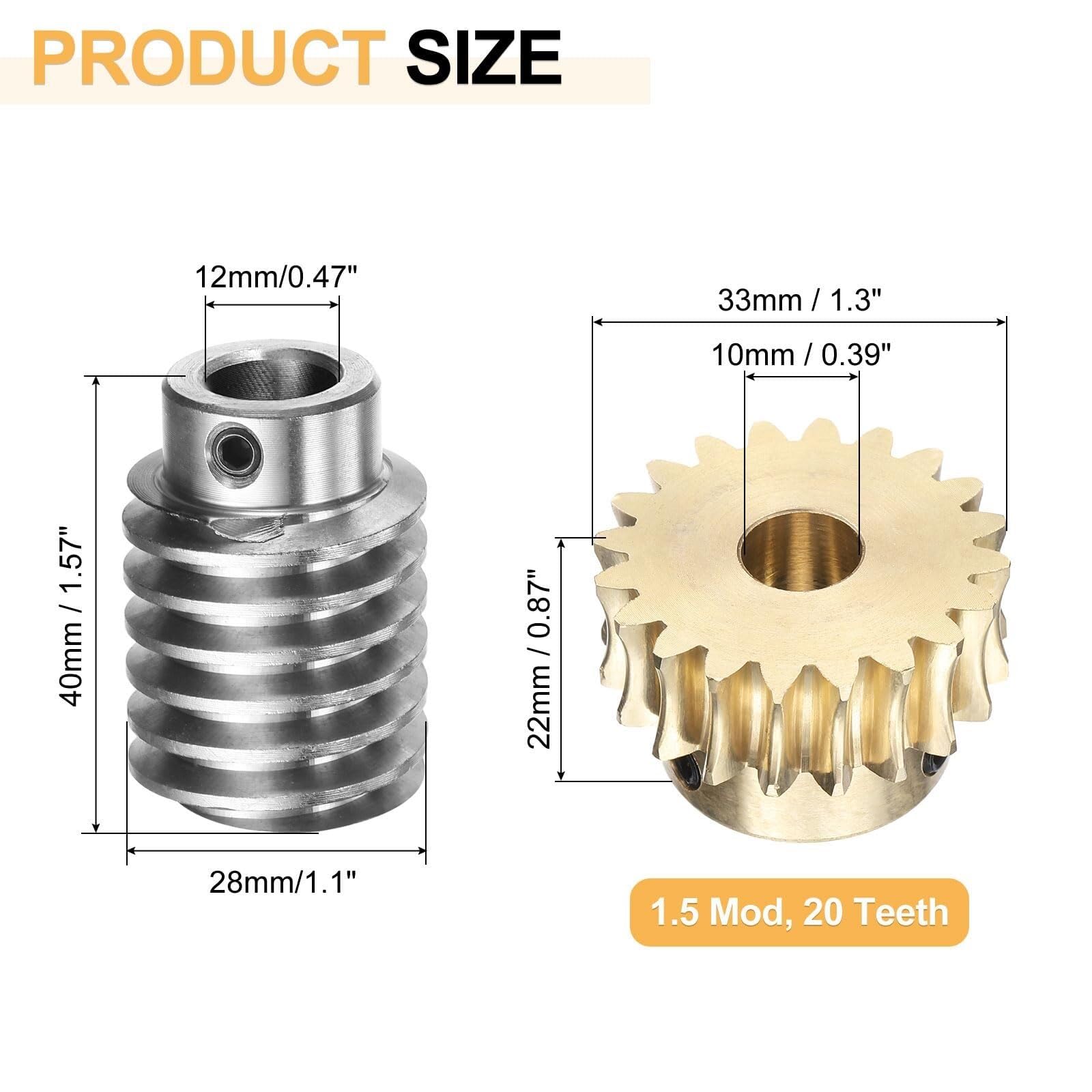 Juego de engranaje de tornillo sin fin 20:1, módulo 1,5, rueda de latón orificio 10mm, tornillo de acero 45# orificio 8mm - 20 dientes, rotación derecha