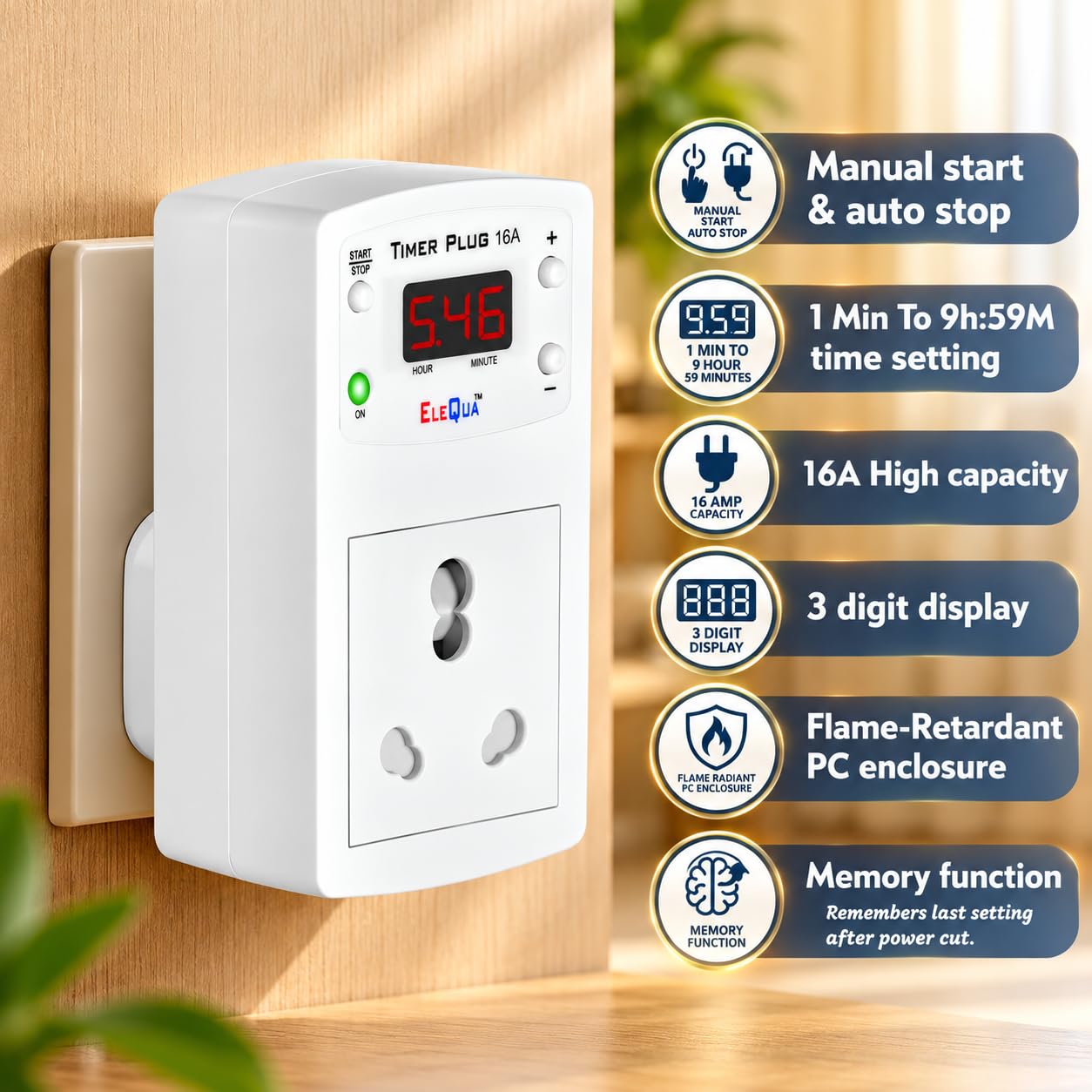 EleQua Timer Plug - Schedule Appliances & E-Bike Chargers -4