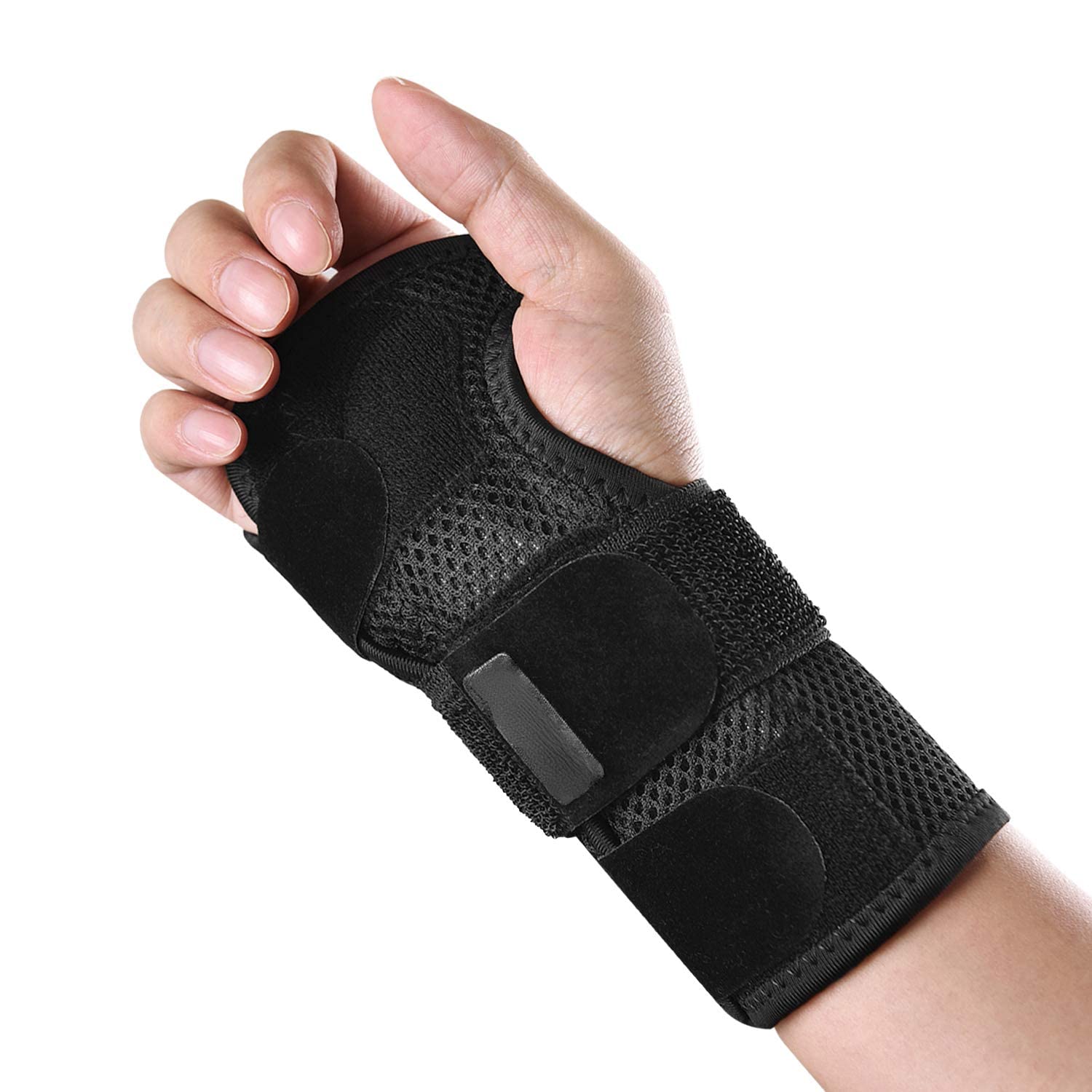 Wrist Brace for Carpal Tunnel, Adjustable Wrist Support Brace with Splints Right Hand, Hand Support Removable Metal Splint and to Help Night Sleep Relieve and Wrist Pain (Small, Black - Left Hand)
