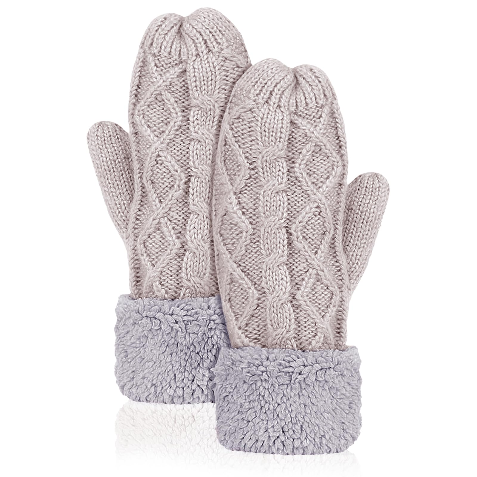 Yxelydriail Women's Light Gray Mittens Winter Gloves For Knitted Winter Thermal Gloves With Fuzzy Cuffs For Cold Weather (Light Gray)