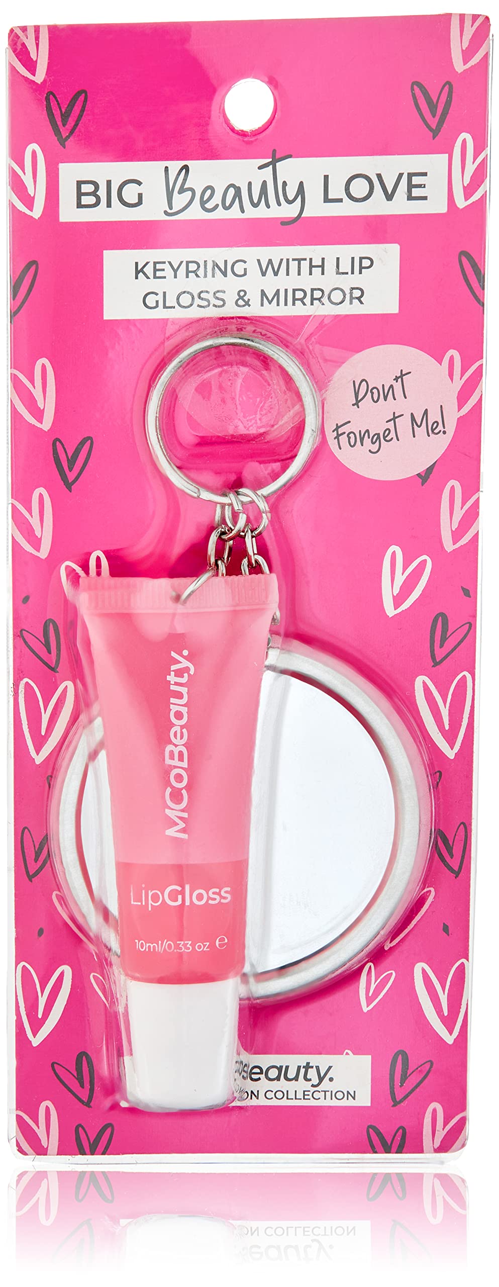 MCoBeautyBig Beauty Love Keyring With Lip Gloss And Mirror - Adds Hydration And High Shine To The Lips With A Fruity Scent - Conveniently Attached To A Keyring For Beauty On The Go - 0.33 Oz