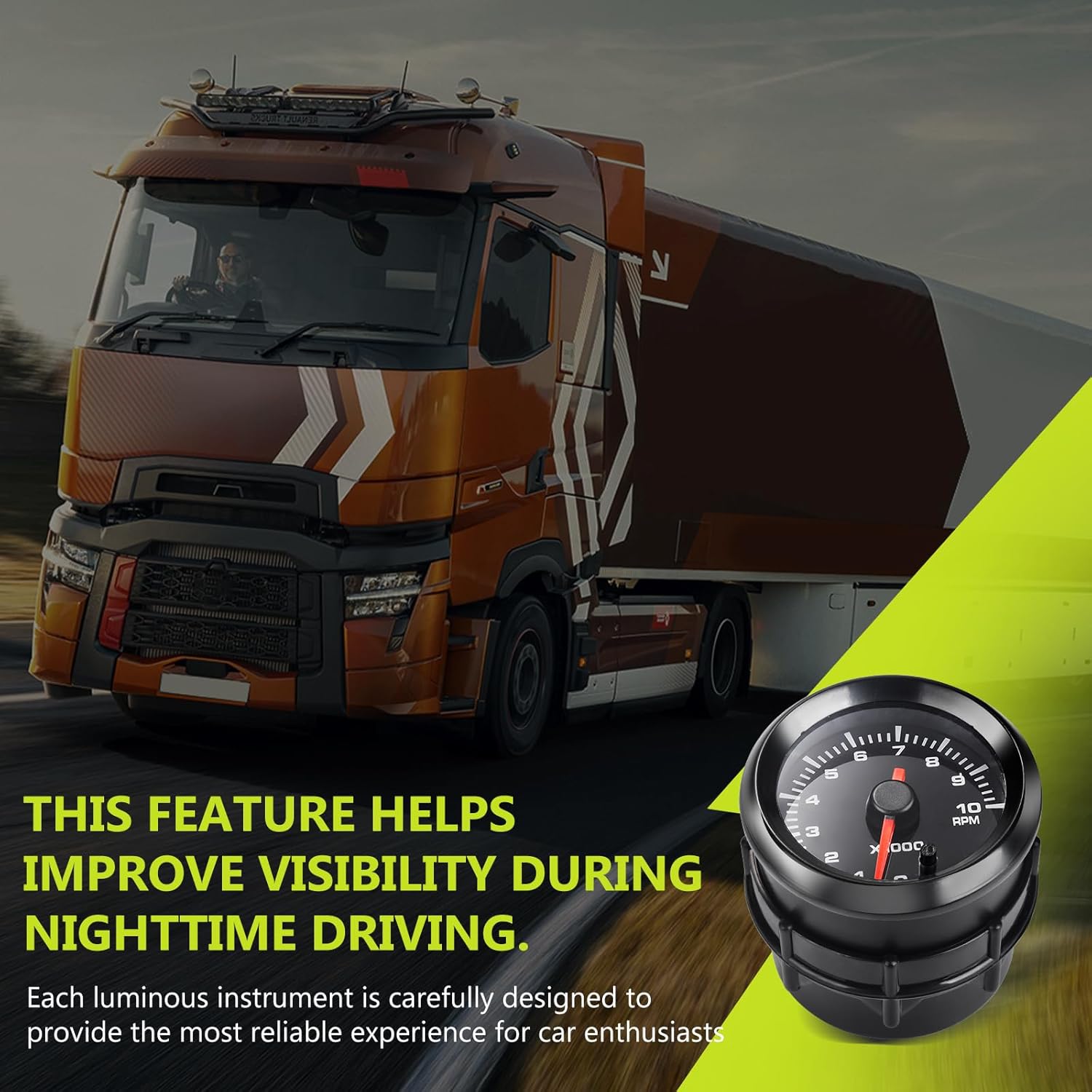 7 Color RPM Gauge, 10,000 RPM Tachometer Tach Gauge Kit 2-1/16" 52mm LED Backlight - Black Dial - Clear Lens - Accurately Displays The RPM of Vehicles with 1-10 Cylinder Gasoline Engines