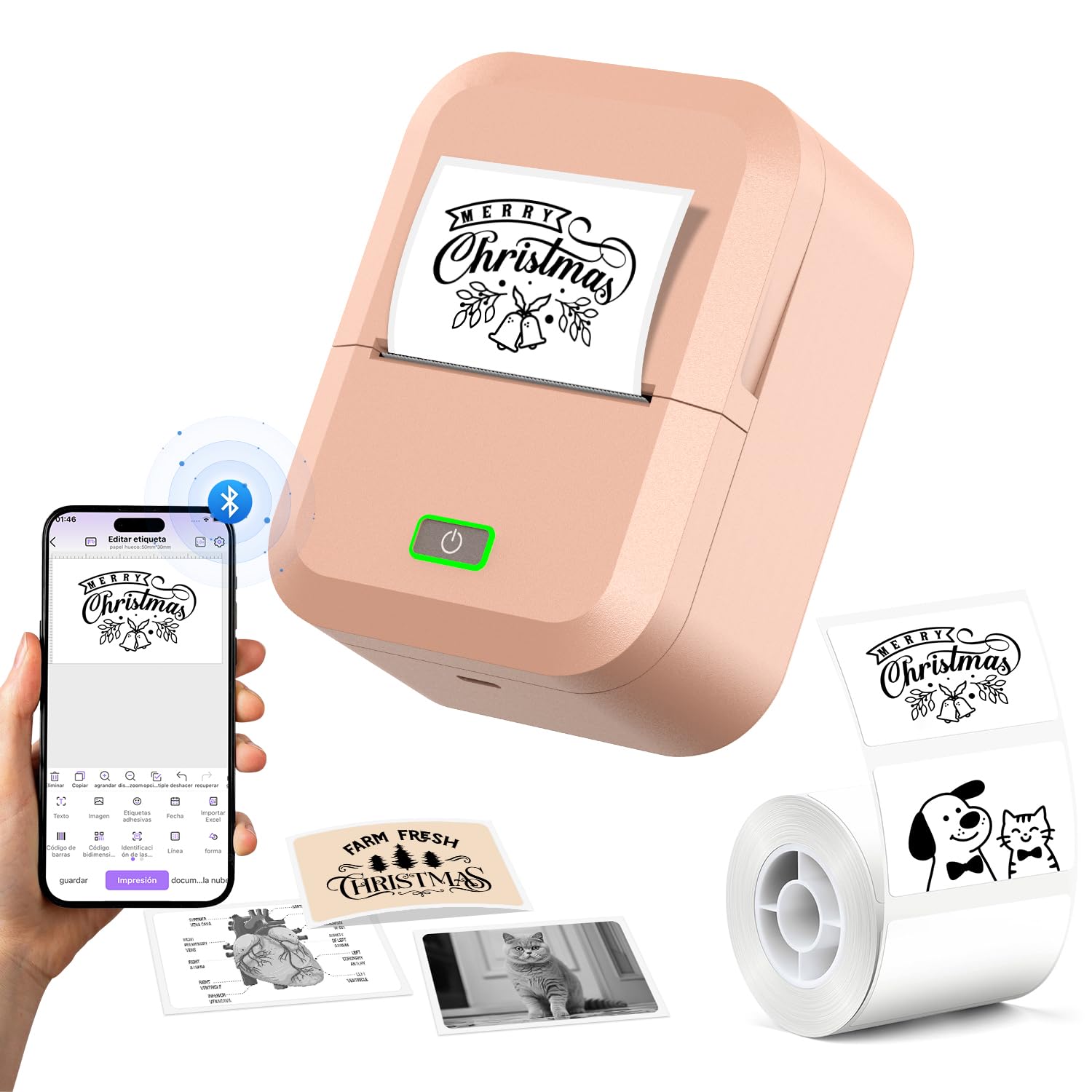Ablemark Mini Drucker, Aufkleber Drucker Fotodrucker Bluetooth 2 Zoll 20–58 mm, Thermodrucker Drucker mit App für iOS & Android, Etikettendrucker 203 DPI für Organisation, Unternehmen & Schule